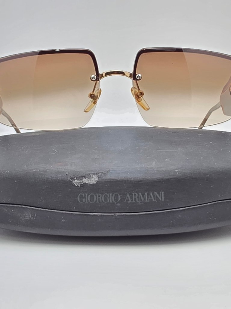 Giorgio Armani 1525 743 Gold Frame Brown Gradient Lens Semi Rimless Sunglasses